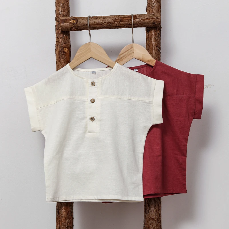 LittleClassic – Elegante e comoda – Camicia da ragazzo in lino con bottoni