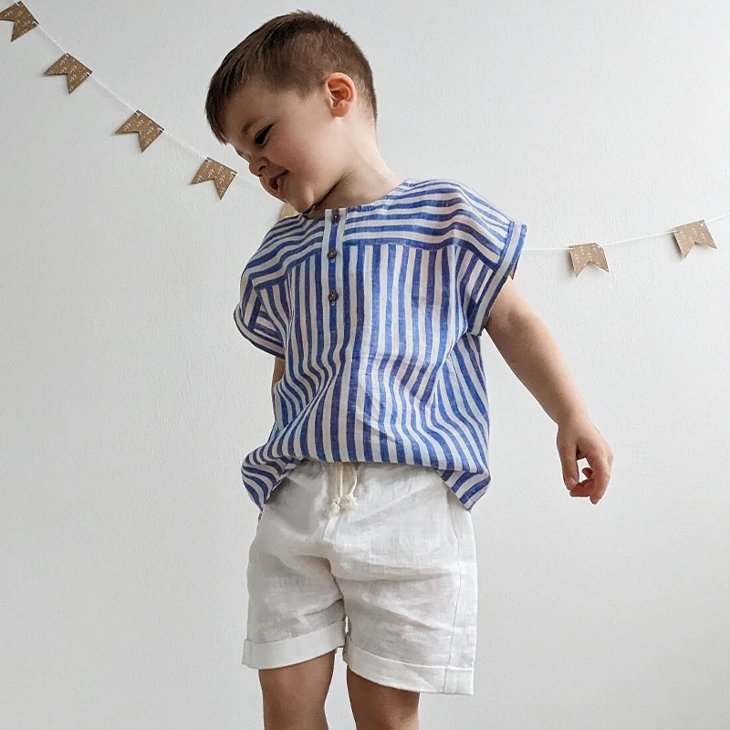 LittleClassic – Elegante e comoda – Camicia da ragazzo in lino con bottoni