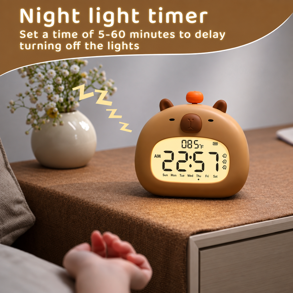 CappyClock – Carino e multifunzionale – Sveglia digitale per bambini con lucina notturna