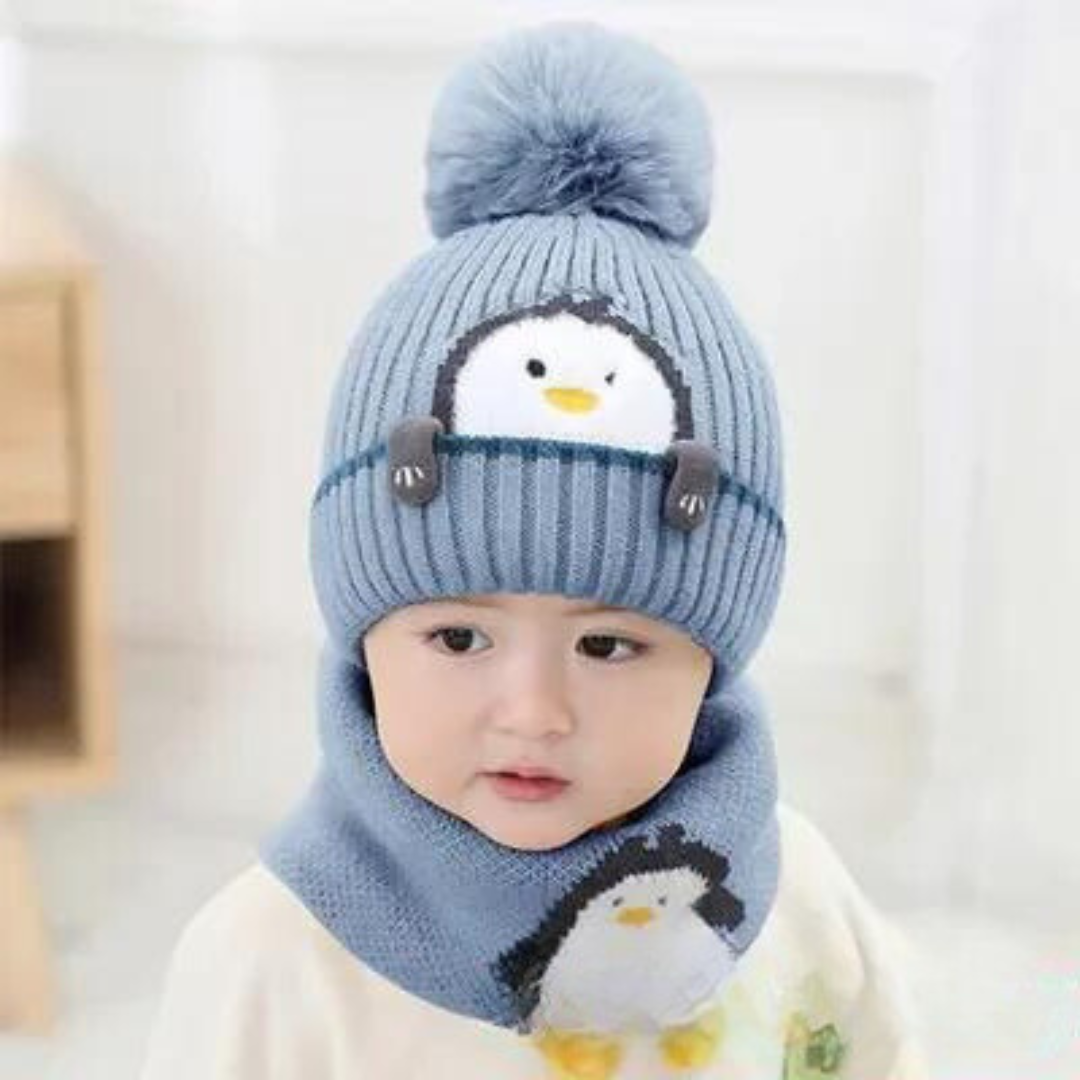 Mini Fashion™ - Design fantasia pinguino - Cuffia e sciarpa per bambini