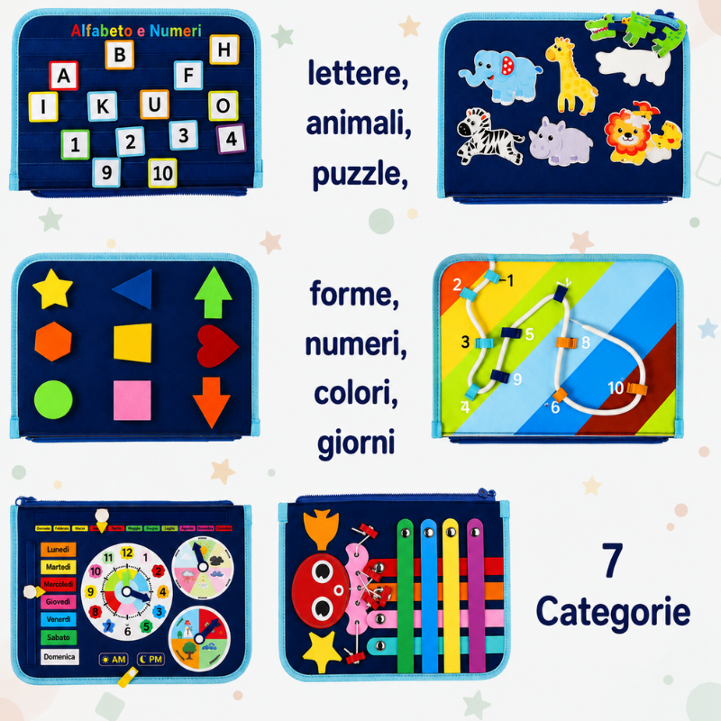 7-in-1 Busy Board – Motricità e apprendimento – Lavagna delle attività