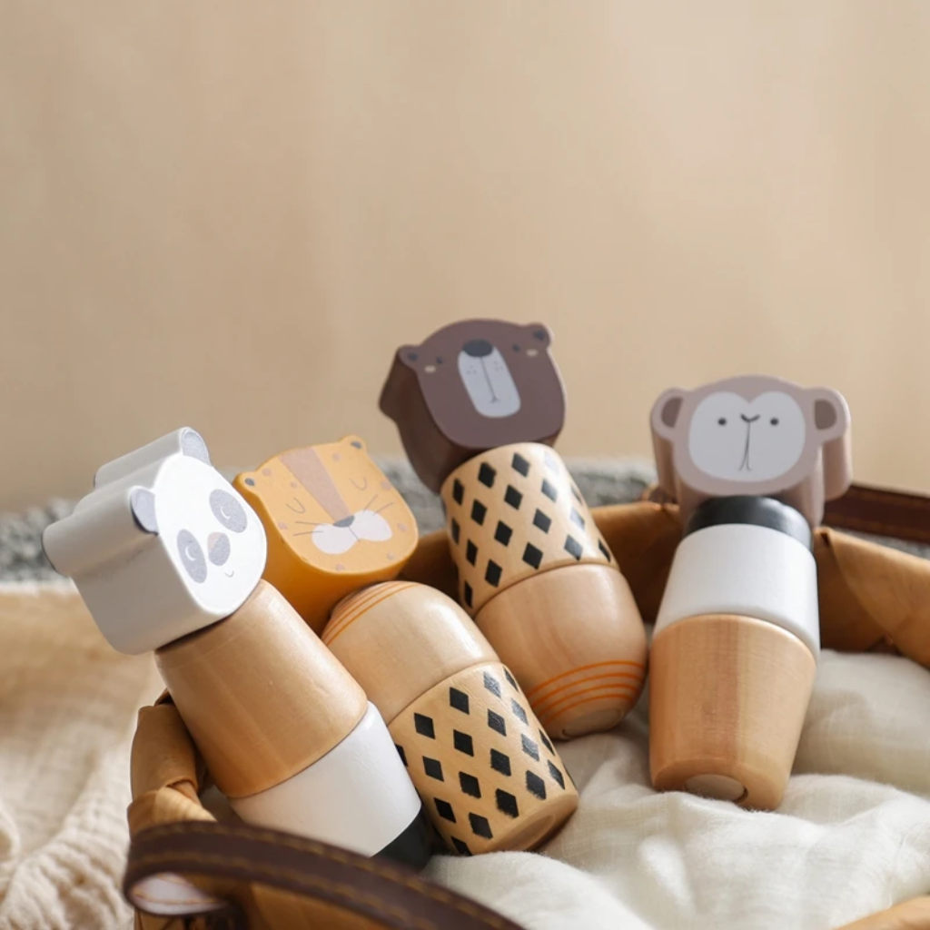 WoodyFriends – Motricità e divertimento – Giocattoli impilabili a forma di animali in legno