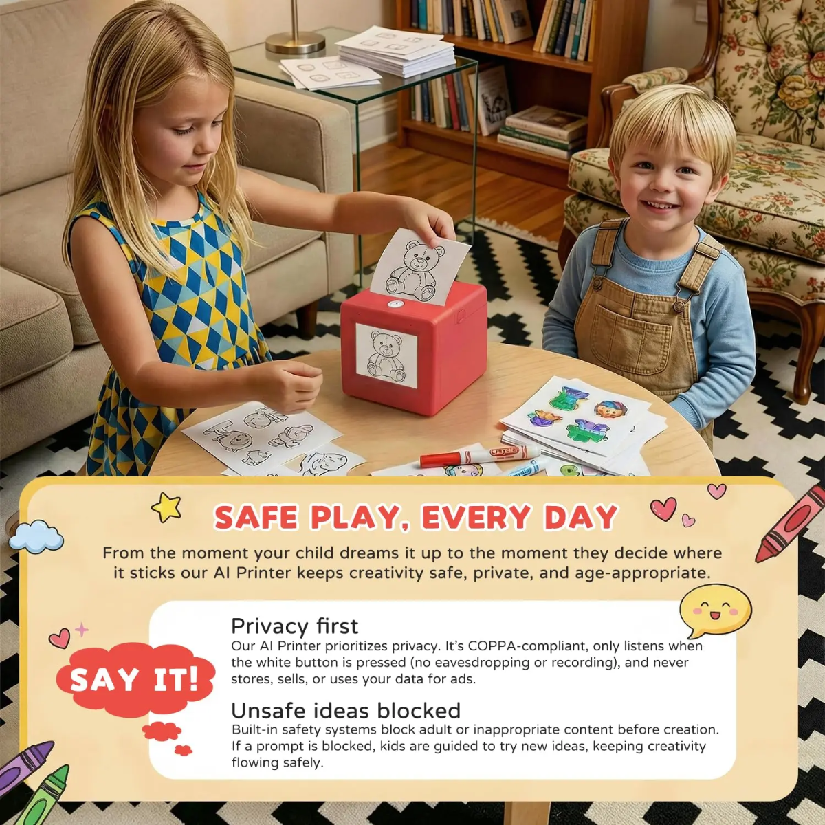 StickerMagic – Educativo e creativo – Stampante di adesivi con IA per bambini