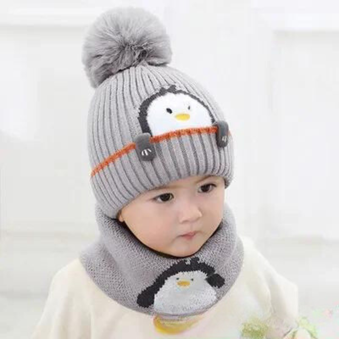 Mini Fashion™ - Design fantasia pinguino - Cuffia e sciarpa per bambini