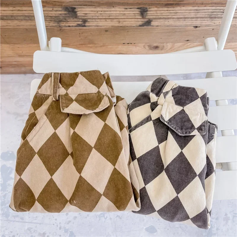 RetroBloom – Comodi e divertenti – Pantaloni per bambini con motivo Argyle