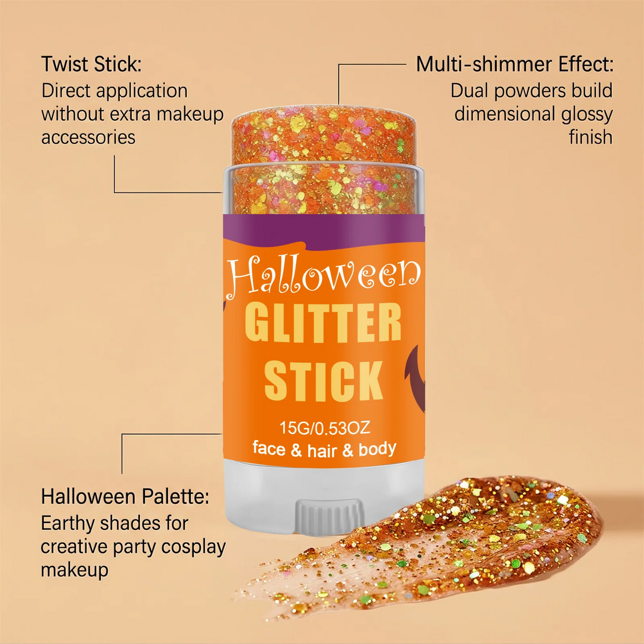 GlitterPop – Scintillante e festoso – Stick glitterato di Halloween per viso, capelli e corpo