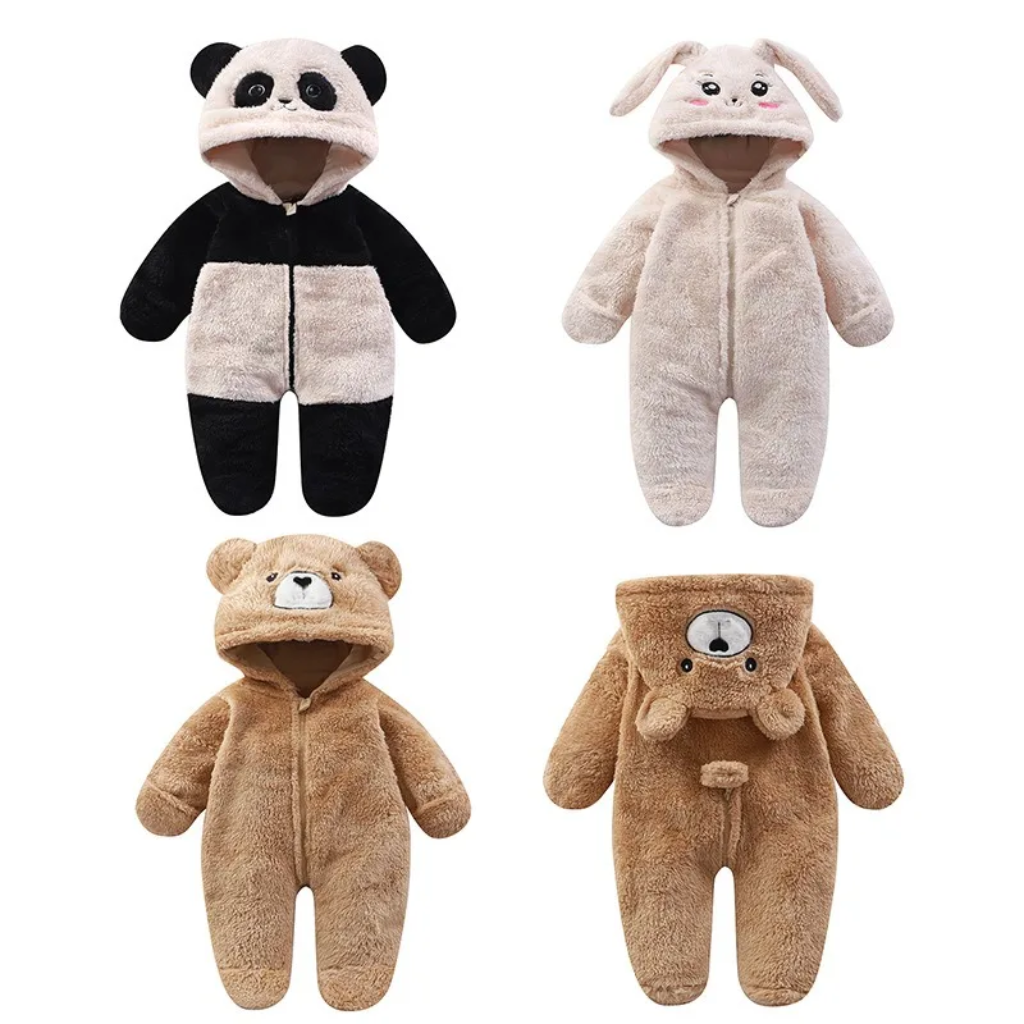CozyBear – Morbido e caldo – Tutina per neonati con cappuccio a forma di animale