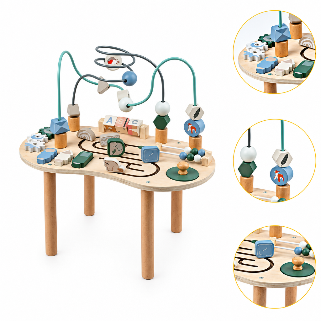 WoodMaze – Divertente e istruttivo – Tavolo attività in legno con labirinto di perline