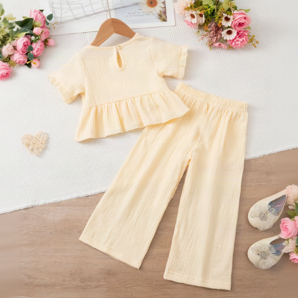 SoftCharm – Elegante e comodo – Set da bambina con top con volant e pantaloni lunghi