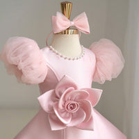 Thumbnail for LittleRose – Elegante e festoso – Abito da bambina con fiore 3D e maniche a sbuffo