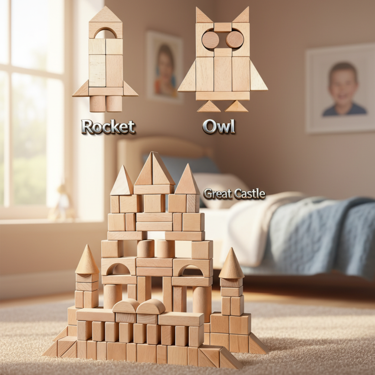 BlockyFun – Creativo ed educativo – Set di blocchi da costruzione in legno da 100 pezzi