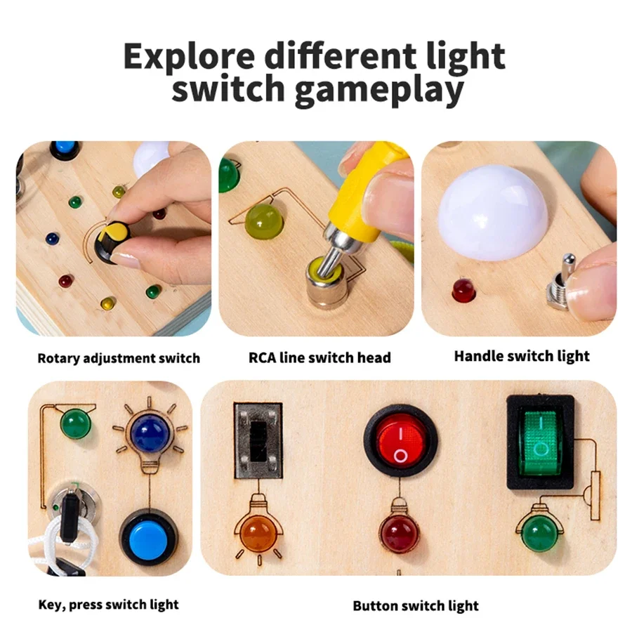 TinyTech – Busy Board in legno con lucine e interruttori – Giocattolo educativo