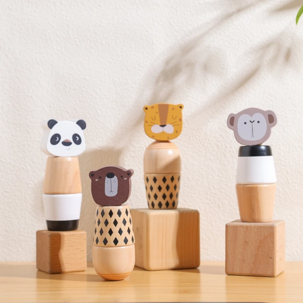 WoodyFriends – Motricità e divertimento – Giocattoli impilabili a forma di animali in legno