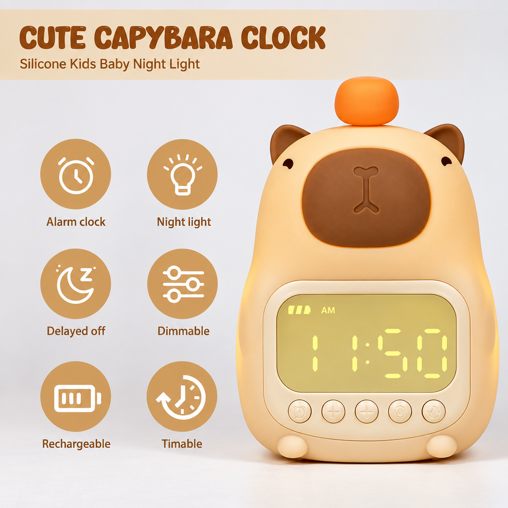 CappyClock – Carino e multifunzionale – Sveglia digitale per bambini con lucina notturna