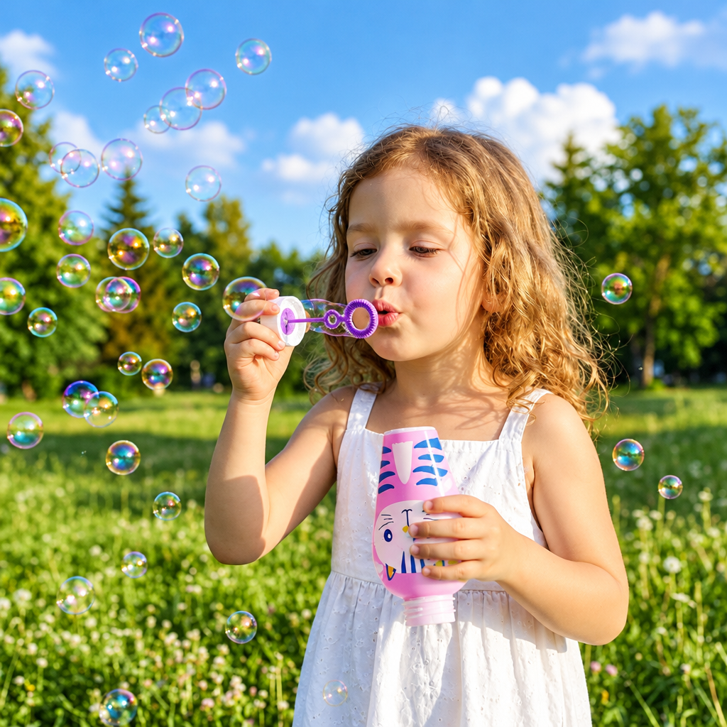 BubblePals – Allegro e divertente – Mini macchina per bolle antiversamento con motivi di animaletti