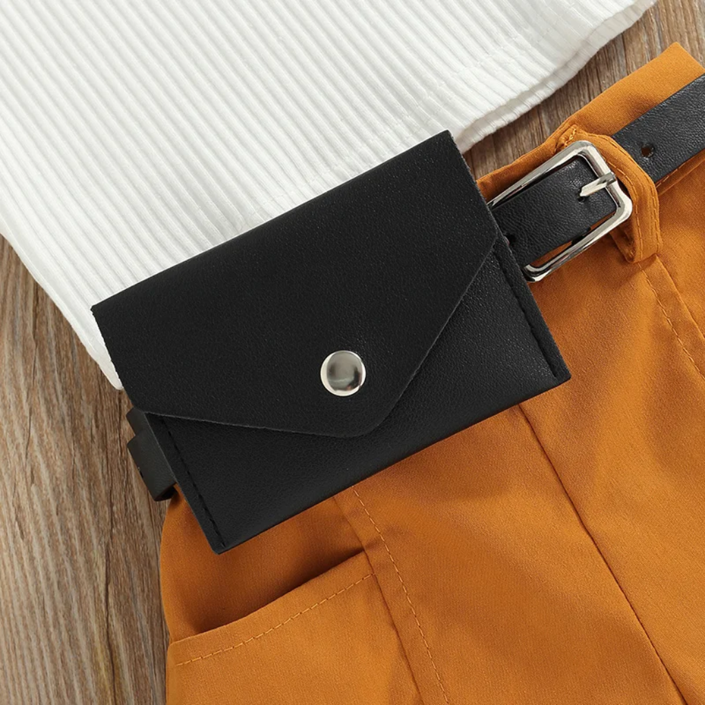 MiniFashionista – Eleganza e tendenze – Set da bambina con top, pantaloncini e marsupio