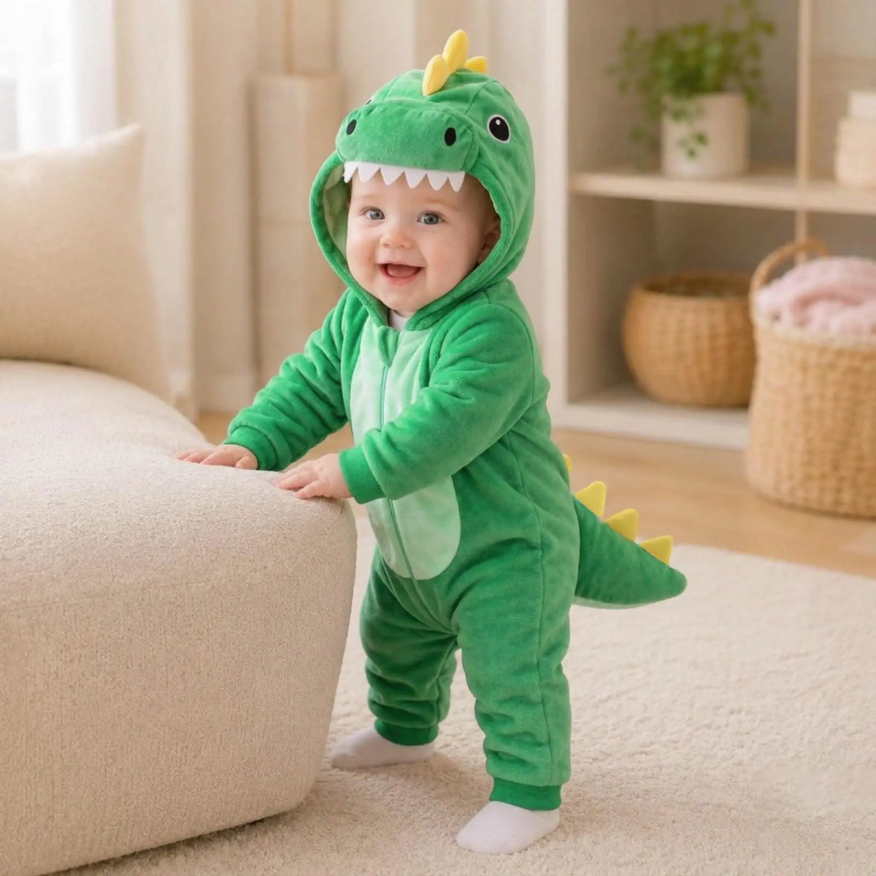 RoarBuddy – Carino e divertente – Tutina con cappuccio a forma di dinosauro per neonati