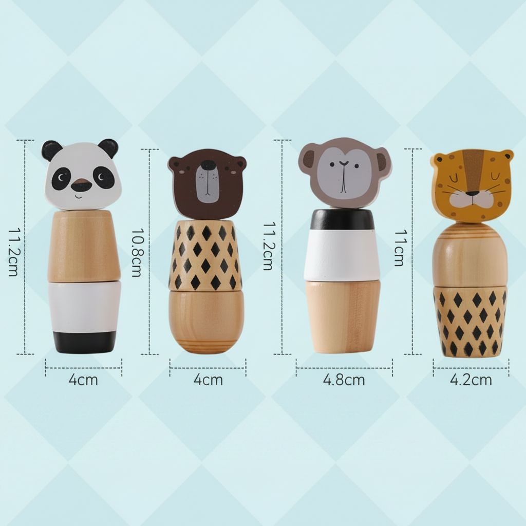 WoodyFriends – Motricità e divertimento – Giocattoli impilabili a forma di animali in legno