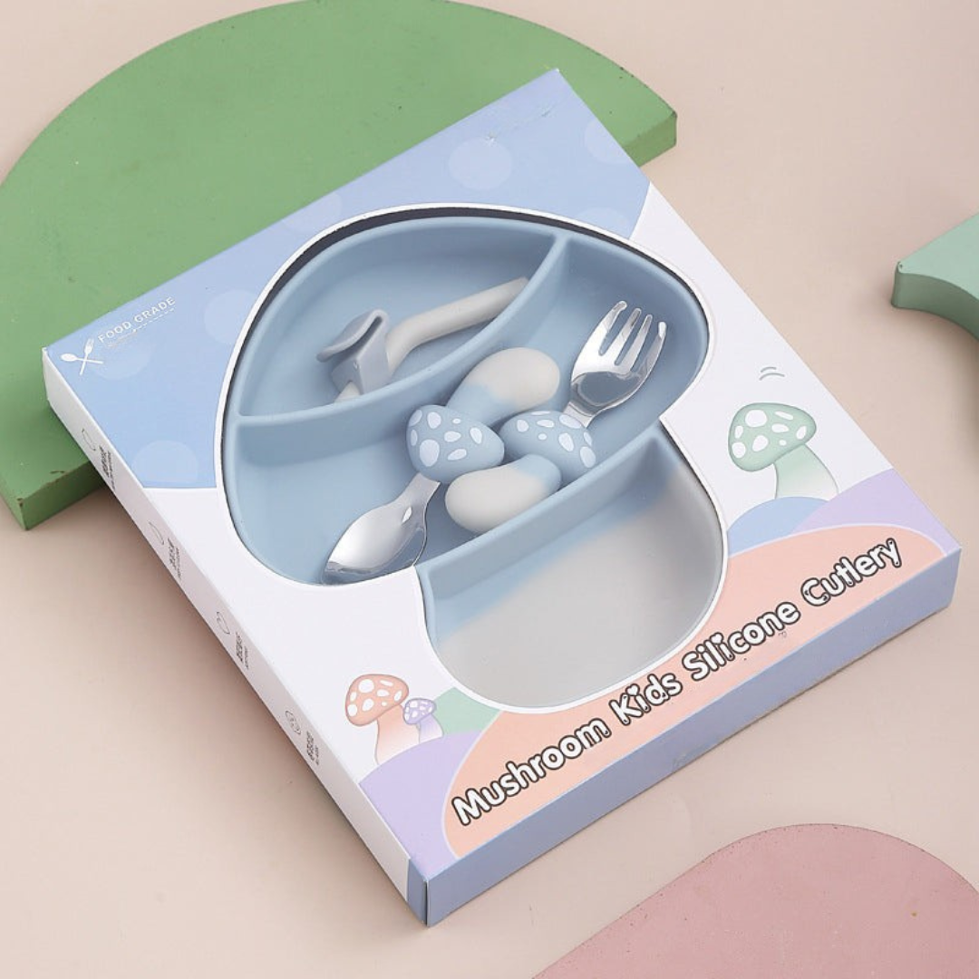 MiniMeal – Sicuro e antiscivolo – Set di piatti in silicone per bambini con posate