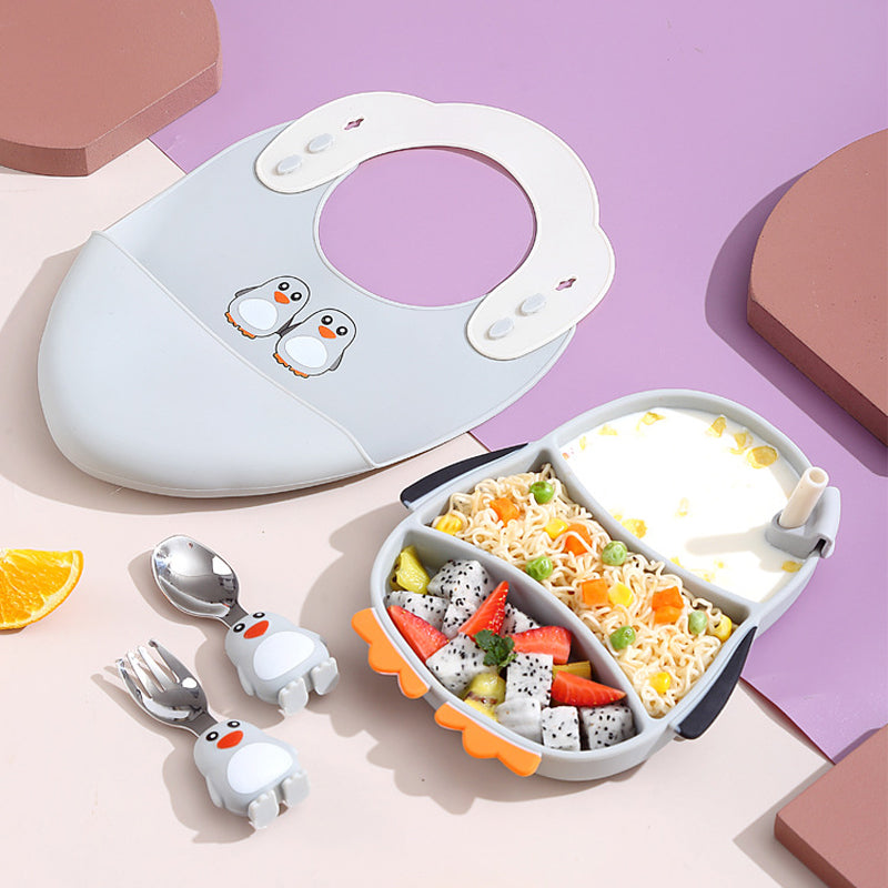MiniMeal – Sicuro e antiscivolo – Set di piatti in silicone per bambini con posate