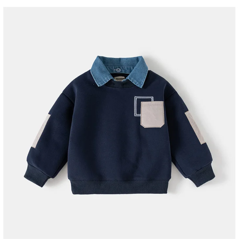CoolJunior – Caldo ed elegante – Maglione da ragazzo con collo in denim