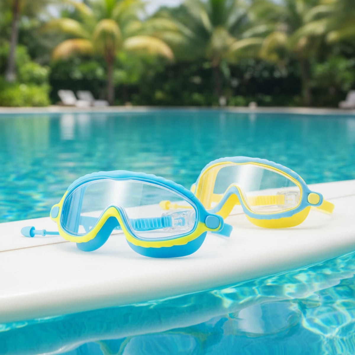 AquaVision – Protezione antiappannamento e anti-UV regolabile – Occhialini da nuoto in silicone con tappi per le orecchie