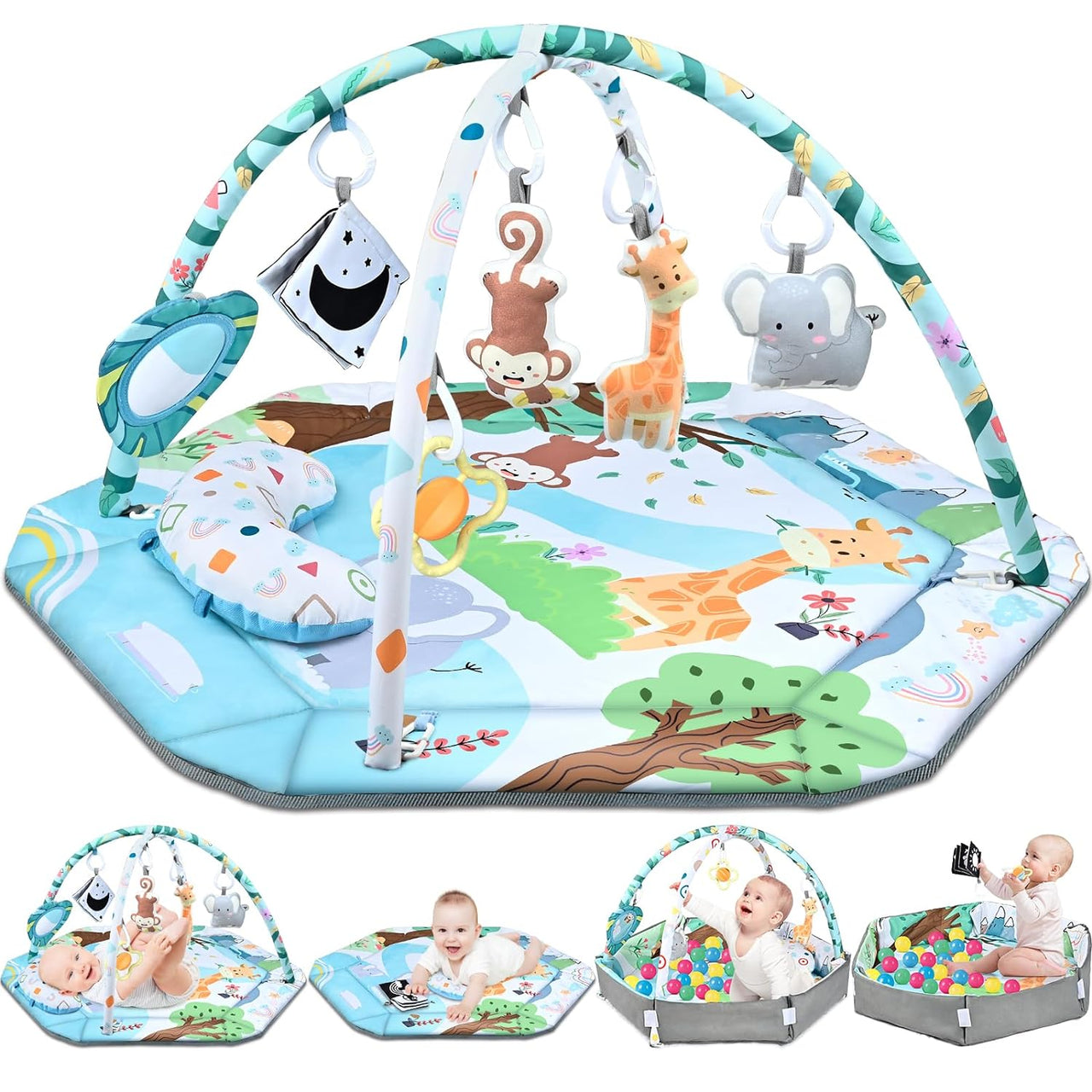 SensoryHaven – 8 in 1 Crescita e gioco – Tappeto da gioco per neonati