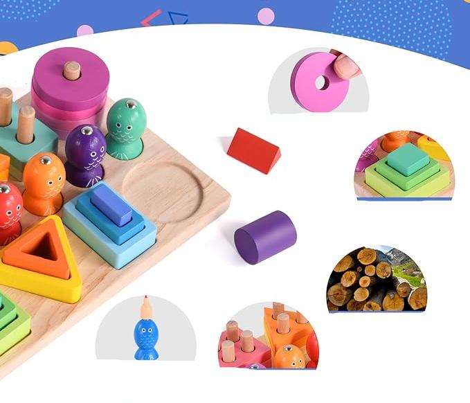 Pesca colorata - Creativo ed educativo - Gioco di pesca in legno