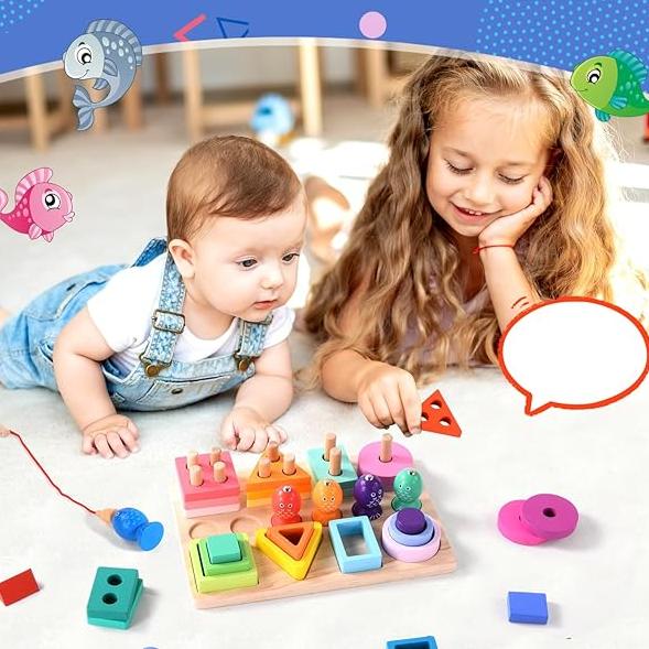 Pesca colorata - Creativo ed educativo - Gioco di pesca in legno
