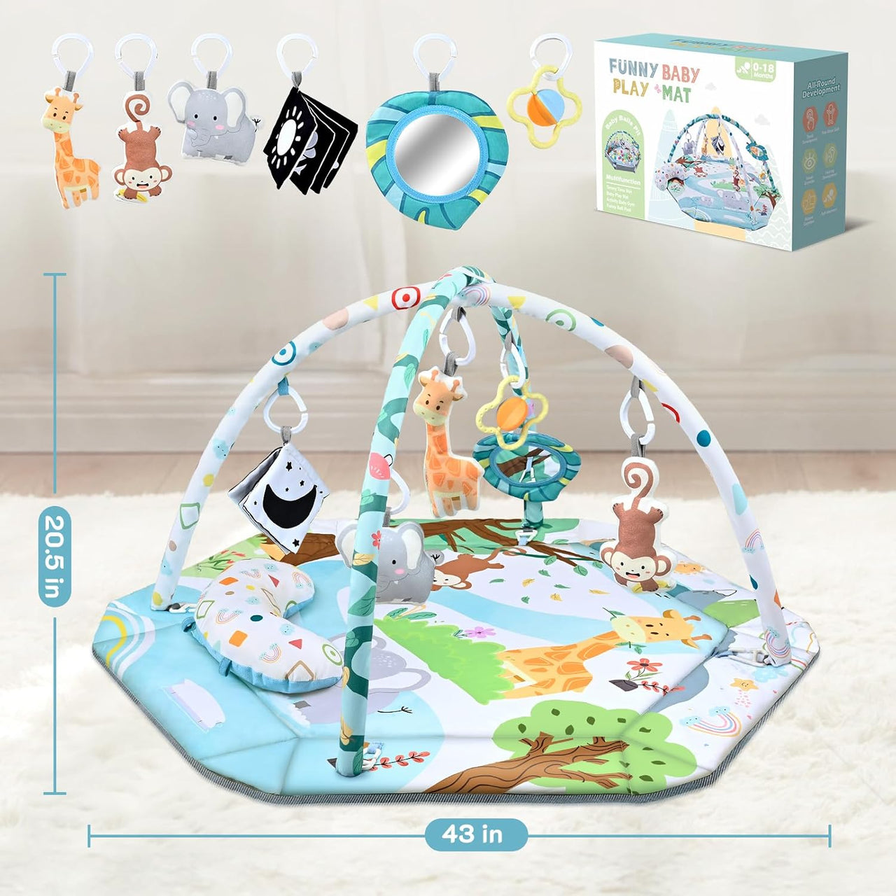 SensoryHaven – 8 in 1 Crescita e gioco – Tappeto da gioco per neonati