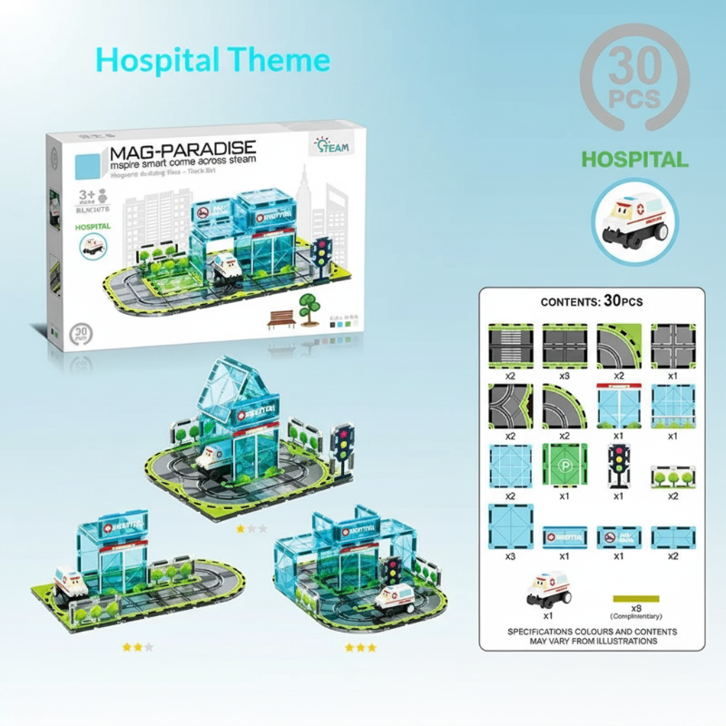 Magnetic Road Blocks – Creativo e istruttivo – Kit di costruzione «Strade magnetiche»