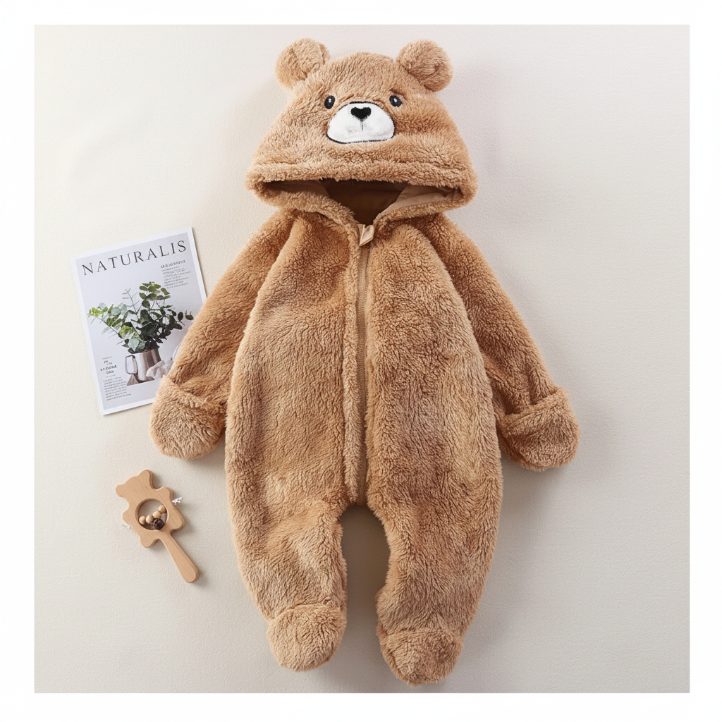 CozyBear – Morbido e caldo – Tutina per neonati con cappuccio a forma di animale