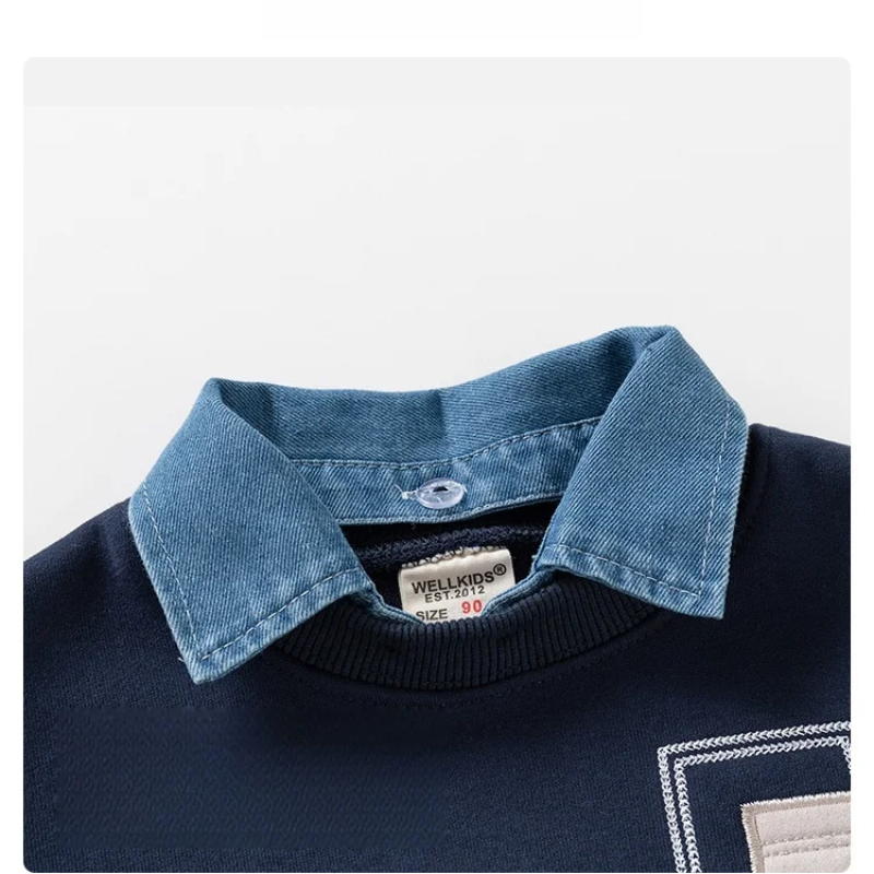 CoolJunior – Caldo ed elegante – Maglione da ragazzo con collo in denim