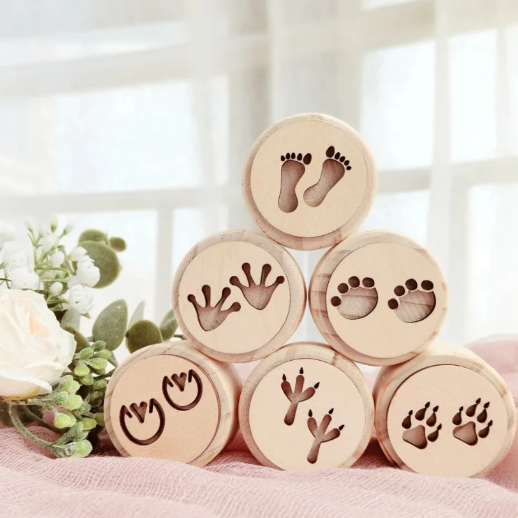 WoodStamp – Montessori & Creatività – 6 timbri in legno per plastilina