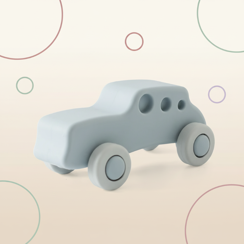 Montessori Silicone Toy Car – Sicuro e adatto alla masticazione – Giocattolo da masticare in silicone a forma di veicolo