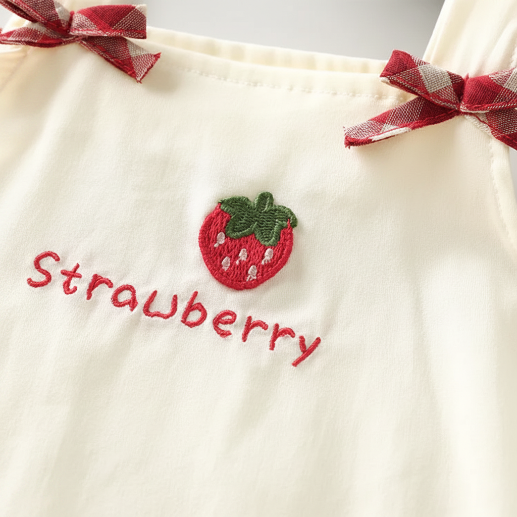 BerryBloom – Dolce e comoda – Abito da bambina con toppa a forma di fragola e coniglietto