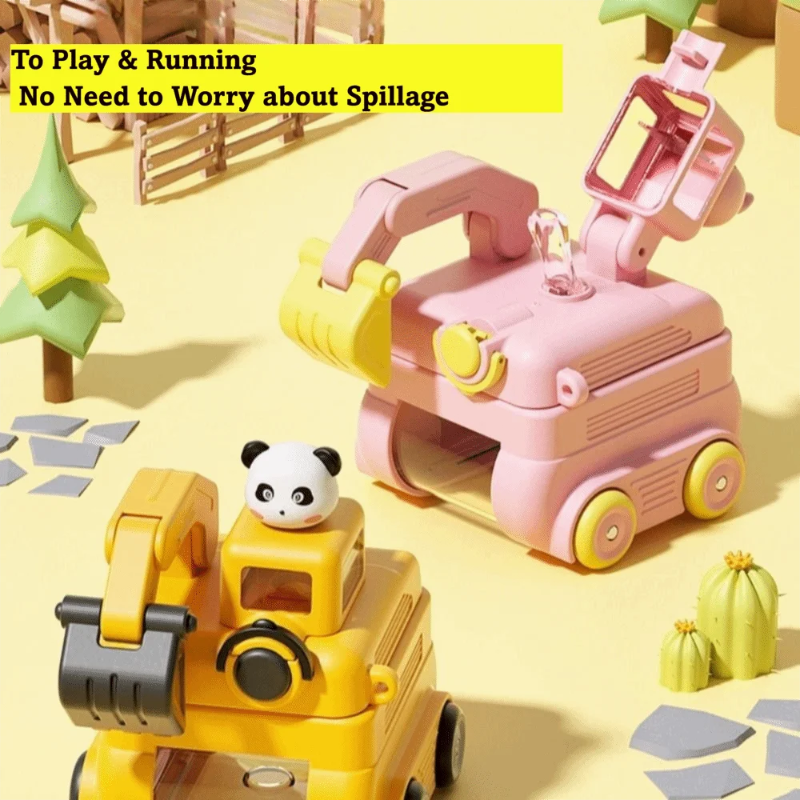 TinyExcavators – Unica e funzionale – Bottiglia d'acqua a forma di escavatore con cannuccia
