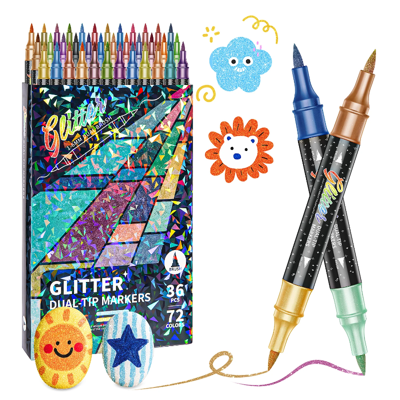 ArtShine – Colorato e brillante – Set di pennarelli glitterati e luminescenti a doppia punta