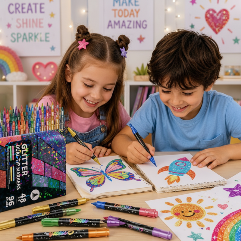 ArtShine – Colorato e brillante – Set di pennarelli glitterati e luminescenti a doppia punta