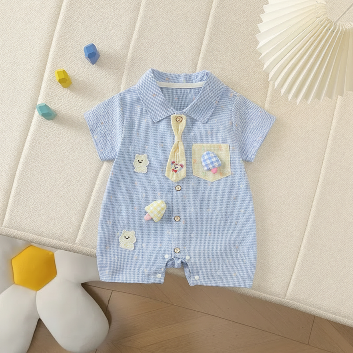 KiddoStyle – Carino e morbido – Tuta per bambini con cravatta e toppa