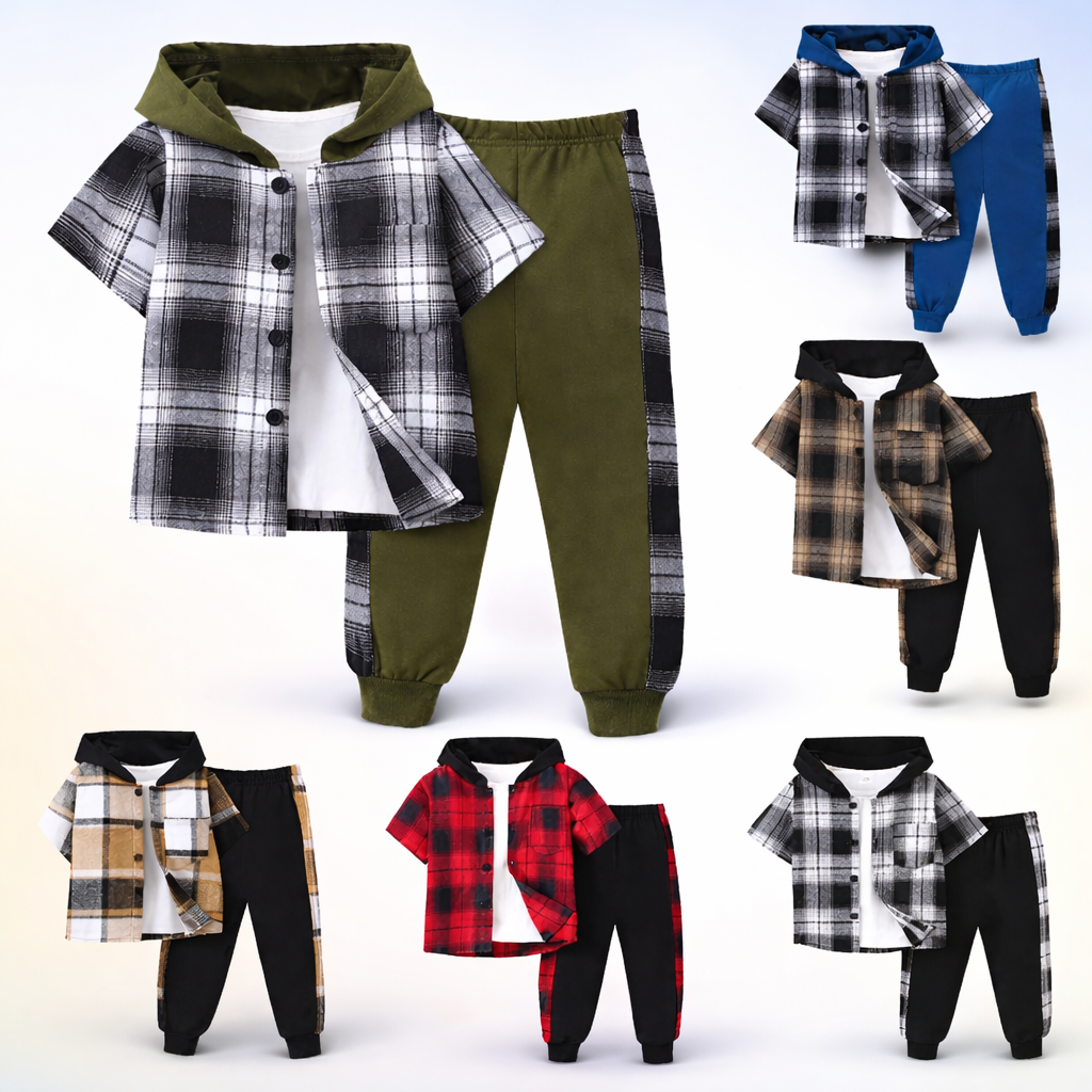 Boys Checkered Outfit – Alla moda e comodo – Set di abbigliamento a quadri per bambini