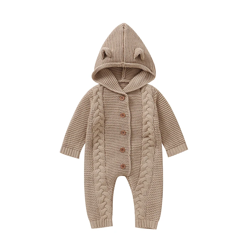 SoftKnit – Caldo e carino – Tutina da neonato lavorata a maglia con cappuccio