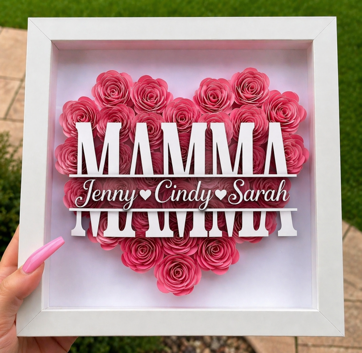 Personalized Rose Shadow Box – Regalo unico per la Festa della Mamma – Scatola con rose personalizzate