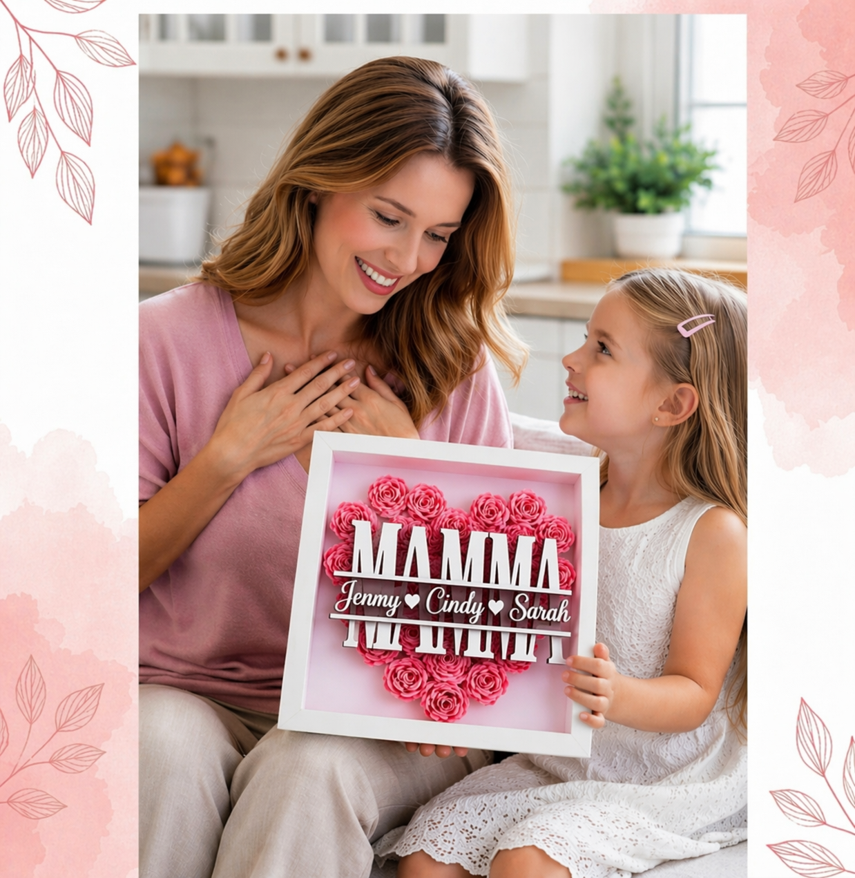 Personalized Rose Shadow Box – Regalo unico per la Festa della Mamma – Scatola con rose personalizzate