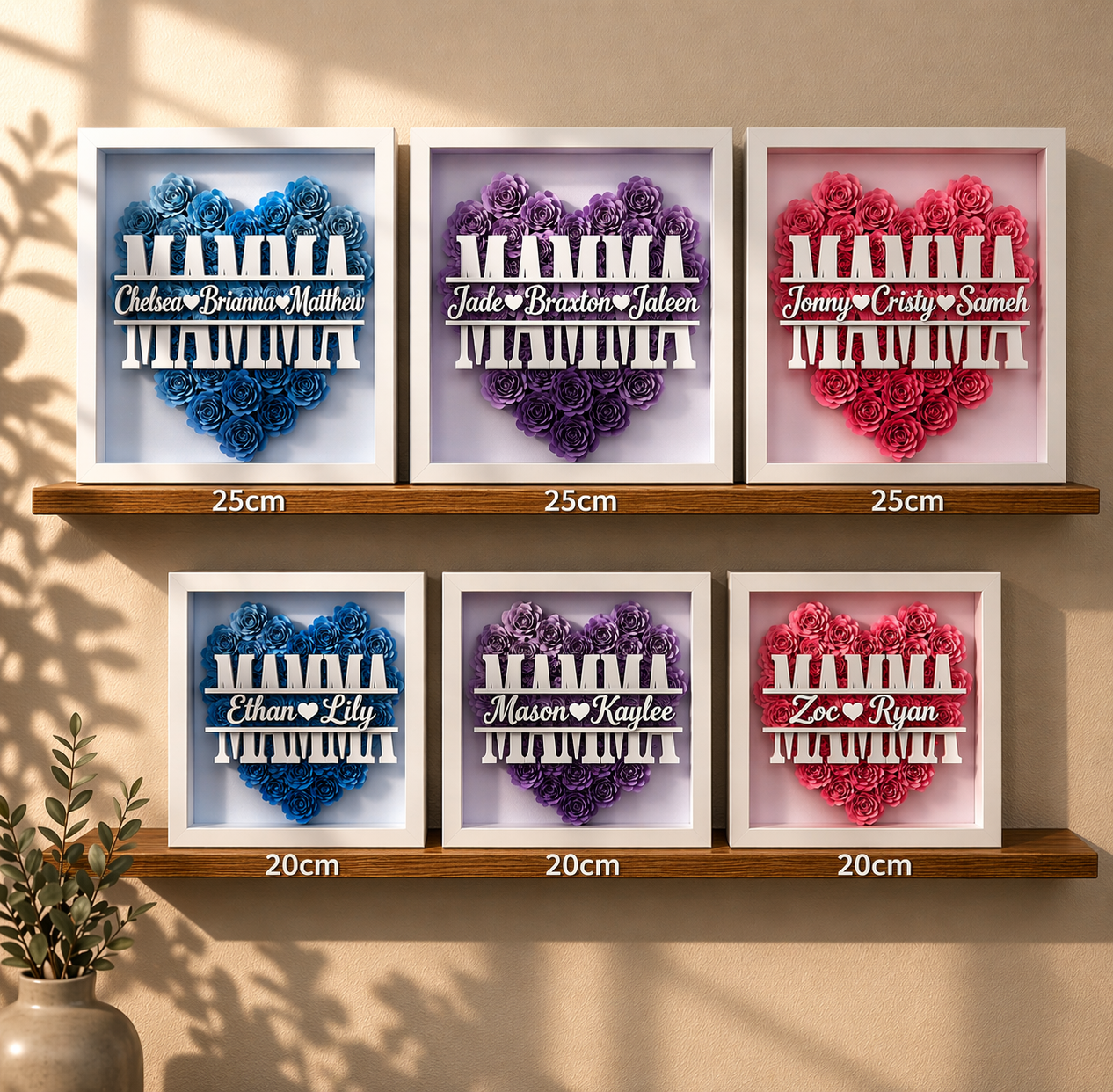 Personalized Rose Shadow Box – Regalo unico per la Festa della Mamma – Scatola con rose personalizzate