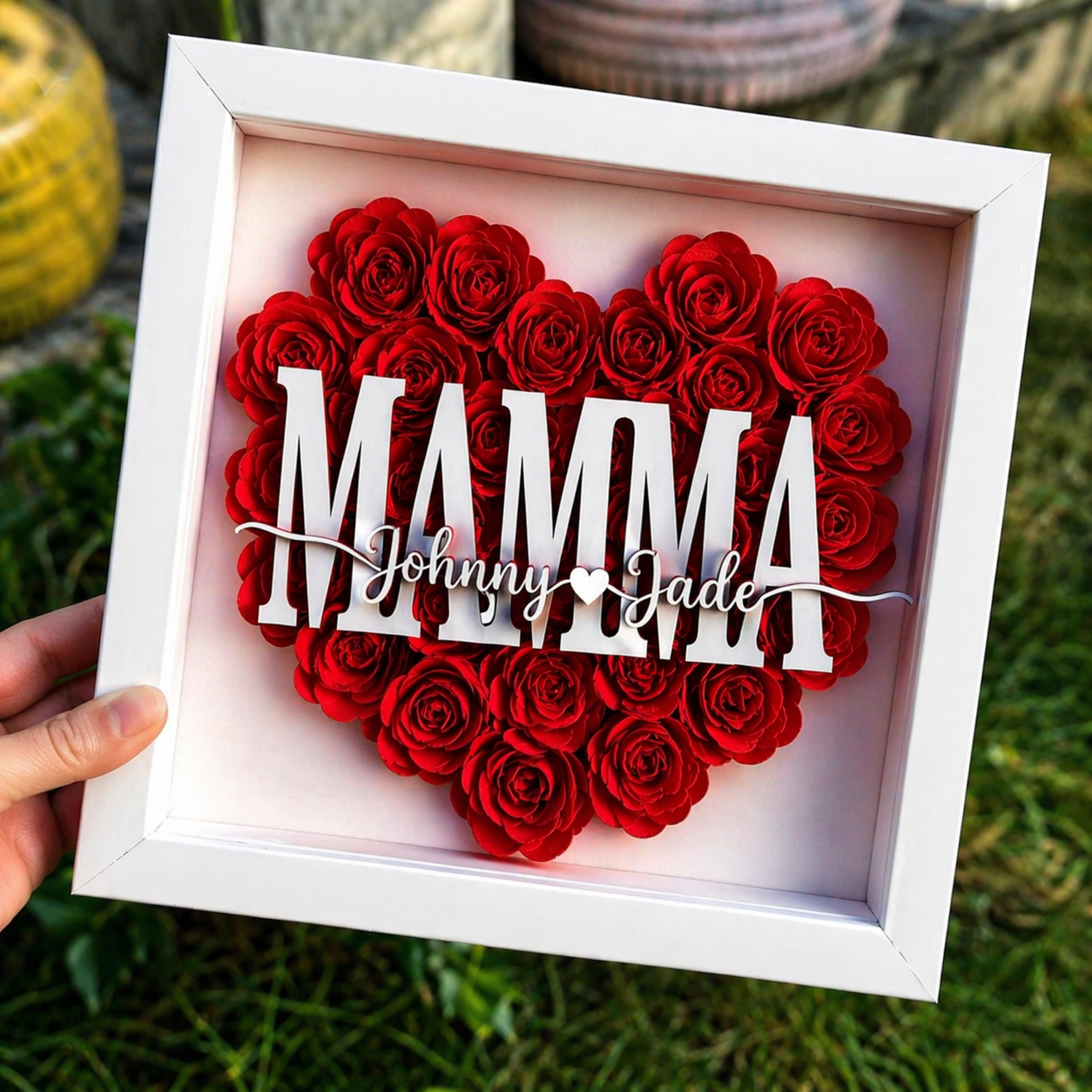 Personalized Rose Shadow Box – Regalo unico per la Festa della Mamma – Scatola con rose personalizzate