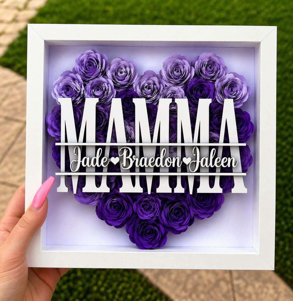 Personalized Rose Shadow Box – Regalo unico per la Festa della Mamma – Scatola con rose personalizzate