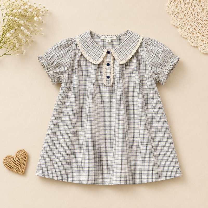 Short Sleeve Embroidery Dress – Eleganza e comfort – Abito da bambina in stile boutique