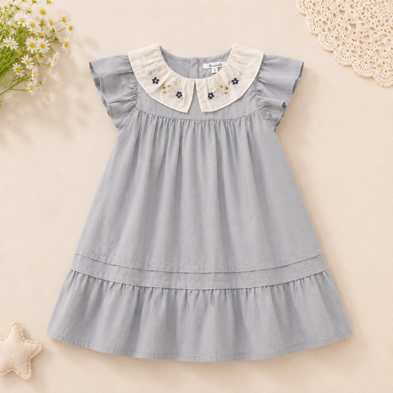 Short Sleeve Embroidery Dress – Eleganza e comfort – Abito da bambina in stile boutique