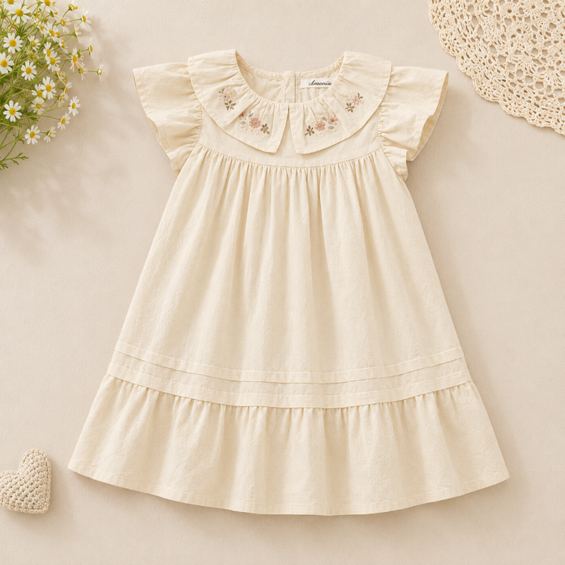 Short Sleeve Embroidery Dress – Eleganza e comfort – Abito da bambina in stile boutique